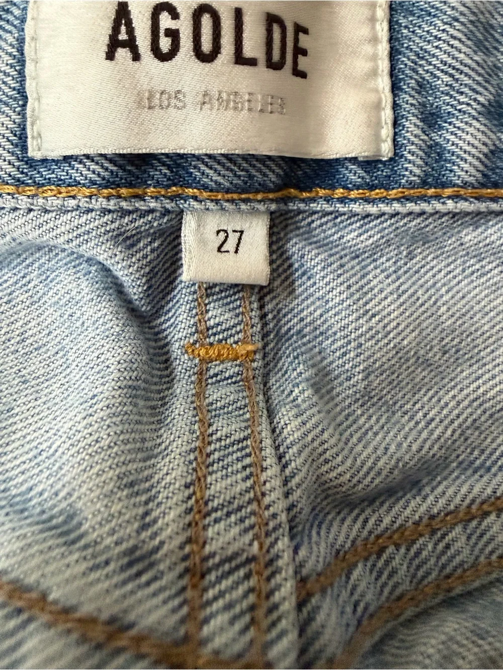 Agolde Light Blue Distressed High-Rise Denim Shorts